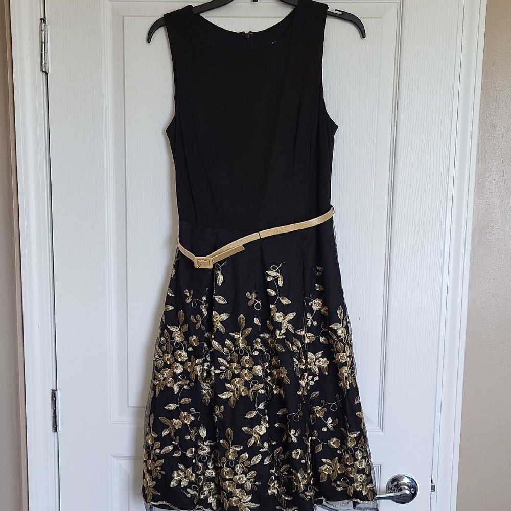 R&K Black Dress with Gold Floral Design